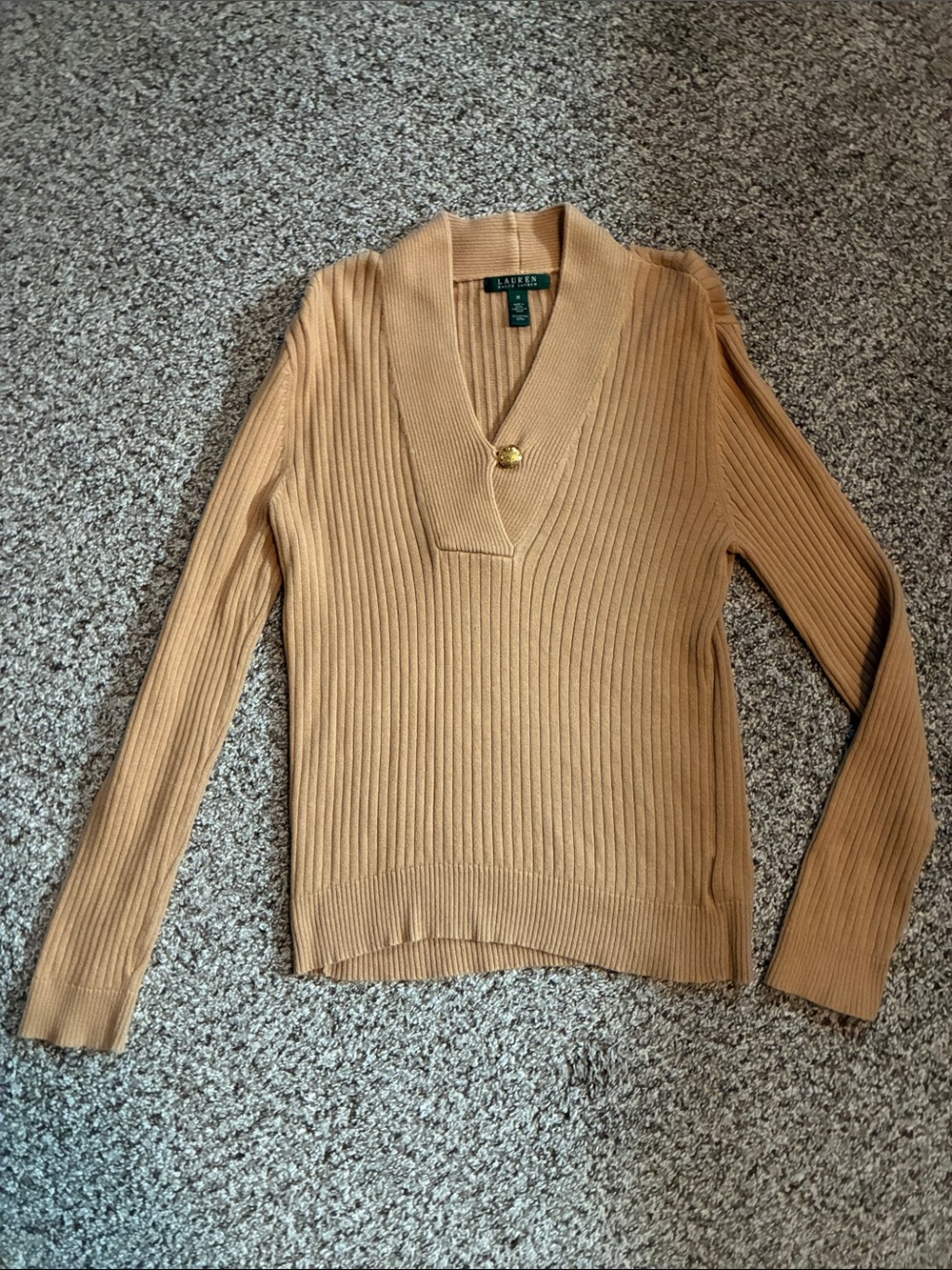 ⭐️ Ralph Lauren Camel Ribbed V-Neck Sweater